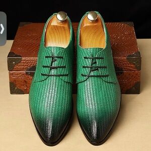 Green PU Leather Men's Derby Dress Shoes size 12